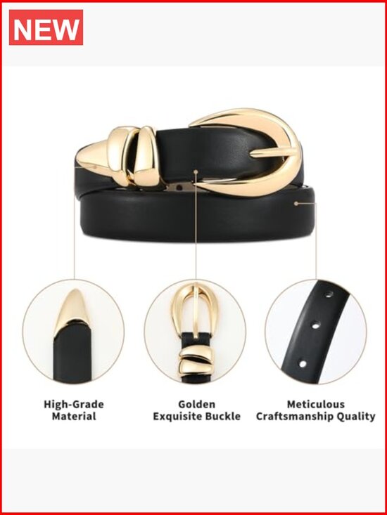 Faux Leather Belt with Gold Metal Buckle for Women Regular Fit main image 4